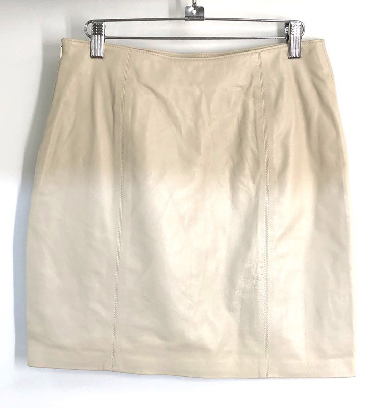 Fiona London Women's Vintage Y2K Cream Leather Pencil Mini Skirt Lined Sz 8