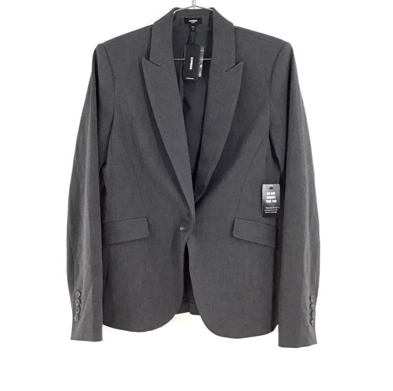 NWT Express Women&#39;s Gray Editor Peak Lapel Single-Breasted Blazer - Size Medium