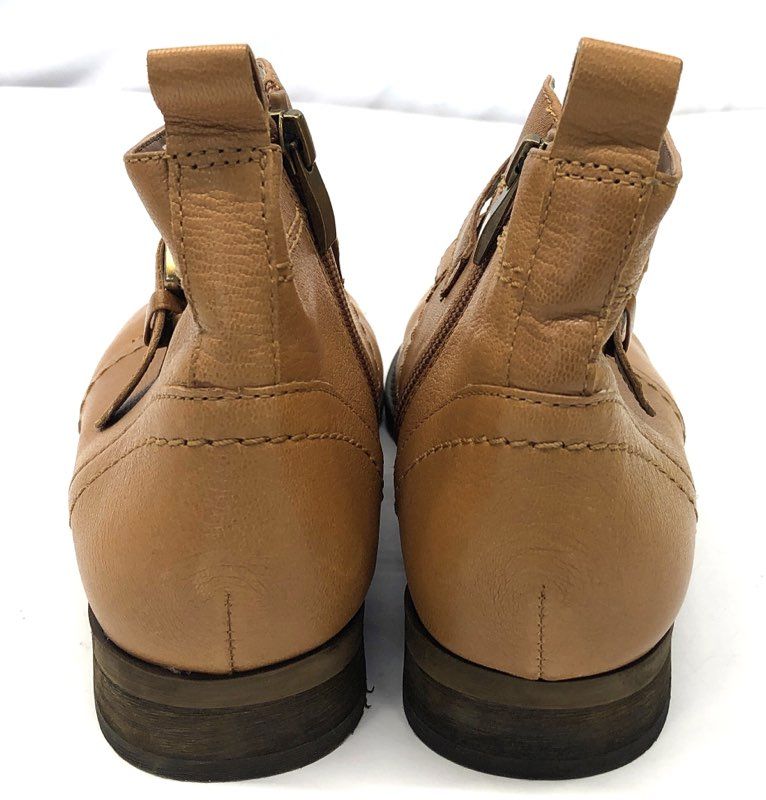 Franco Sarto Tan Leather Monk Strap Buckle Ankle Boots Women's Size 8M