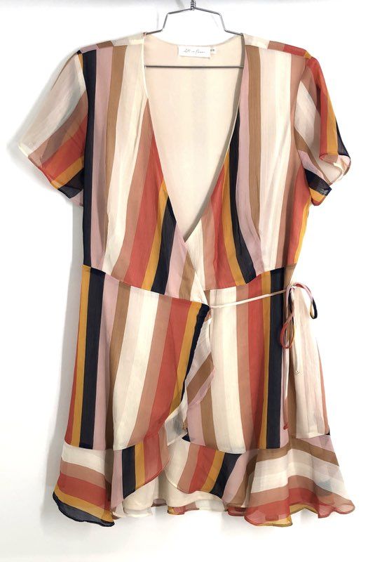 All in Favor Women's Multicolor Striped Ruffle Hem Mini Wrap Dress Size M