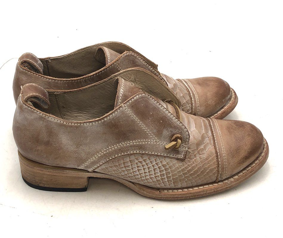 Freebird Mabel Tan Snake Embossed Leather Lace-Up Oxford Shoes Women's Size 7