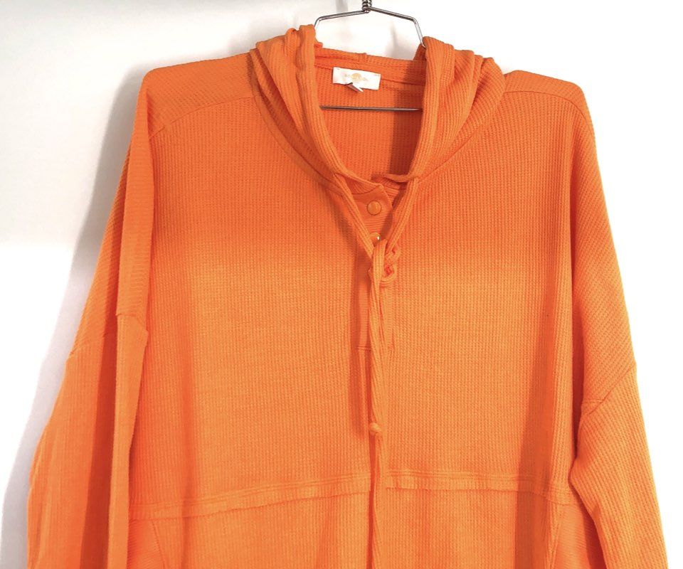 Body & Sol Women's Orange Waffle Knit Hooded Pullover Hoodie Sz XL
