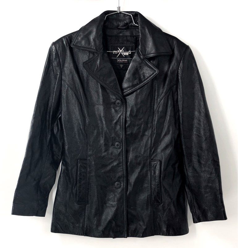 Vintage Y2K Maxima Wilsons Leather Women's Black Leather Jacket Blazer Sz M