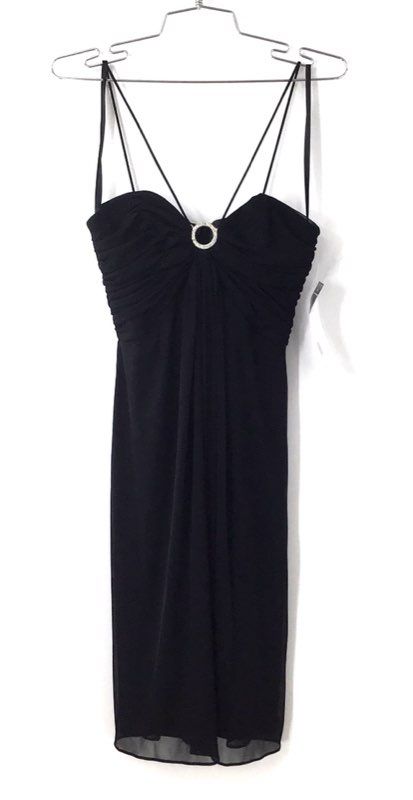 Vintage Alex Evenings Women's Black Ruched Rhinestone Buckle Dress Petite Sz 6P