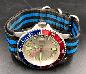 Stuhrling Men's Stainless Steel Watch with Red/Blue Bezel & Nylon Band (+COA)