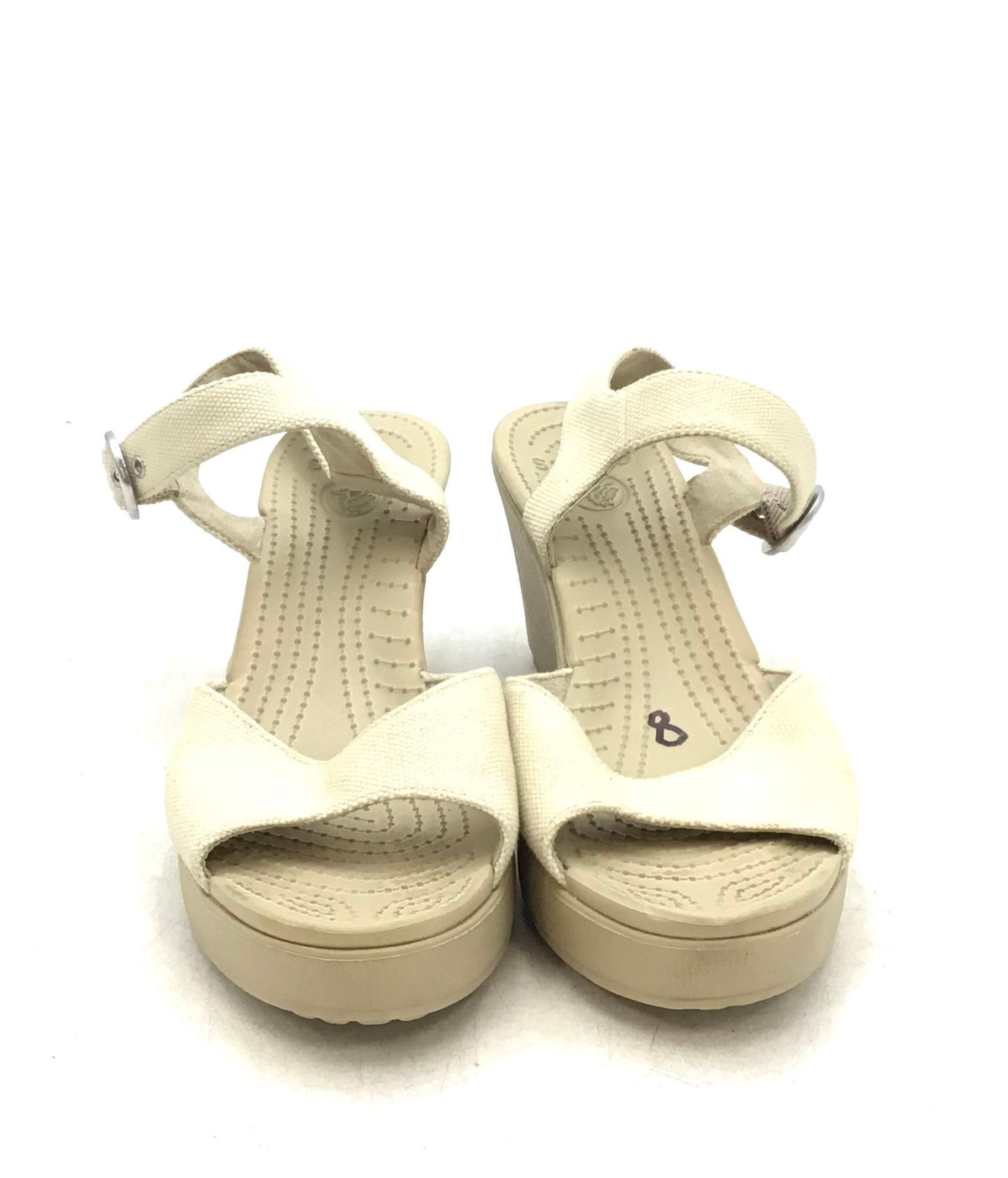 Crocs Women&#39;s Ivory Open Toe Wedge Heel Adjustable Ankle Strap Sandals - Size 8