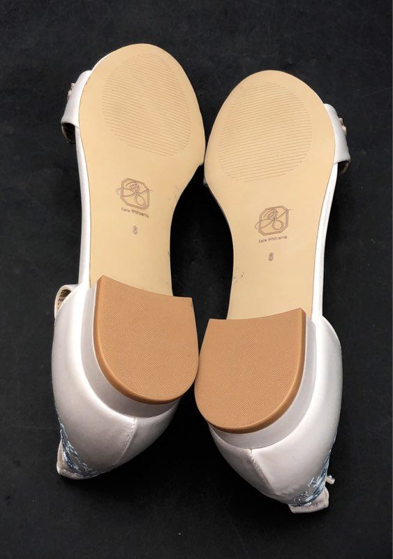 Kate Whitcomb Something Blue Ivory Satin Bow Bridal Wedding Flats Size 8 NIB