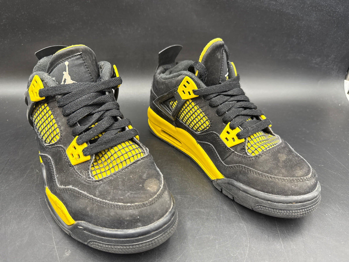 Nike Air Jordan 4 Retro Thunder Black Tour Yellow GS Size 5.5Y COA
