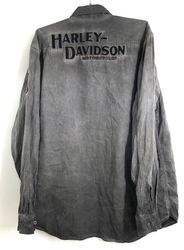 Vintage 2000s Harley-Davidson Grey Long Sleeve Patch Button Down Shirt Sz XL