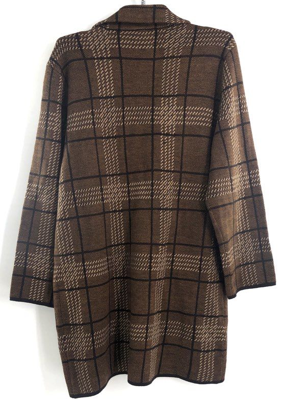 Anne Klein Women's Brown Plaid Knit Topper Sweater Jacket New With Tags Sz L