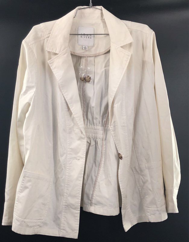 Joan Rivers Women's Off-white Cotton Spandex Cinched Waist Blazer Jacket Sz 2X