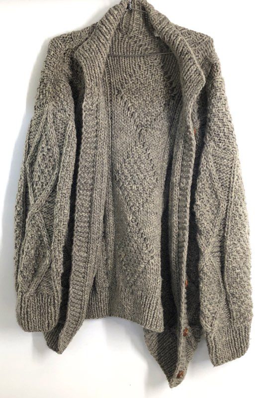 Vintage Tejidos Imbaya Women's Gray Cable Chunky Knit Wool Cardigan Sweater