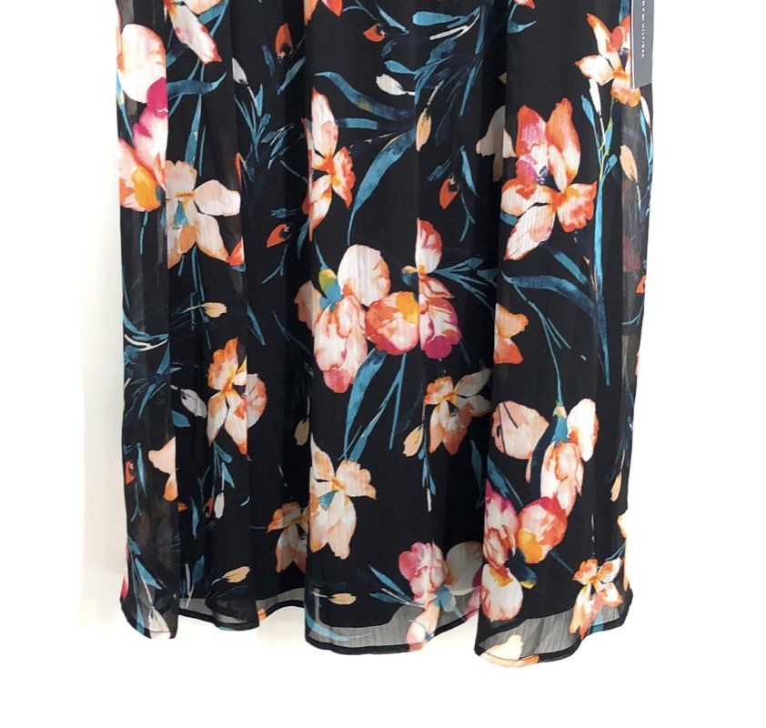 Tommy Hilfiger Womens Black Floral Smocked Mock Neck Sleeveless Blouse NWT Sz 12