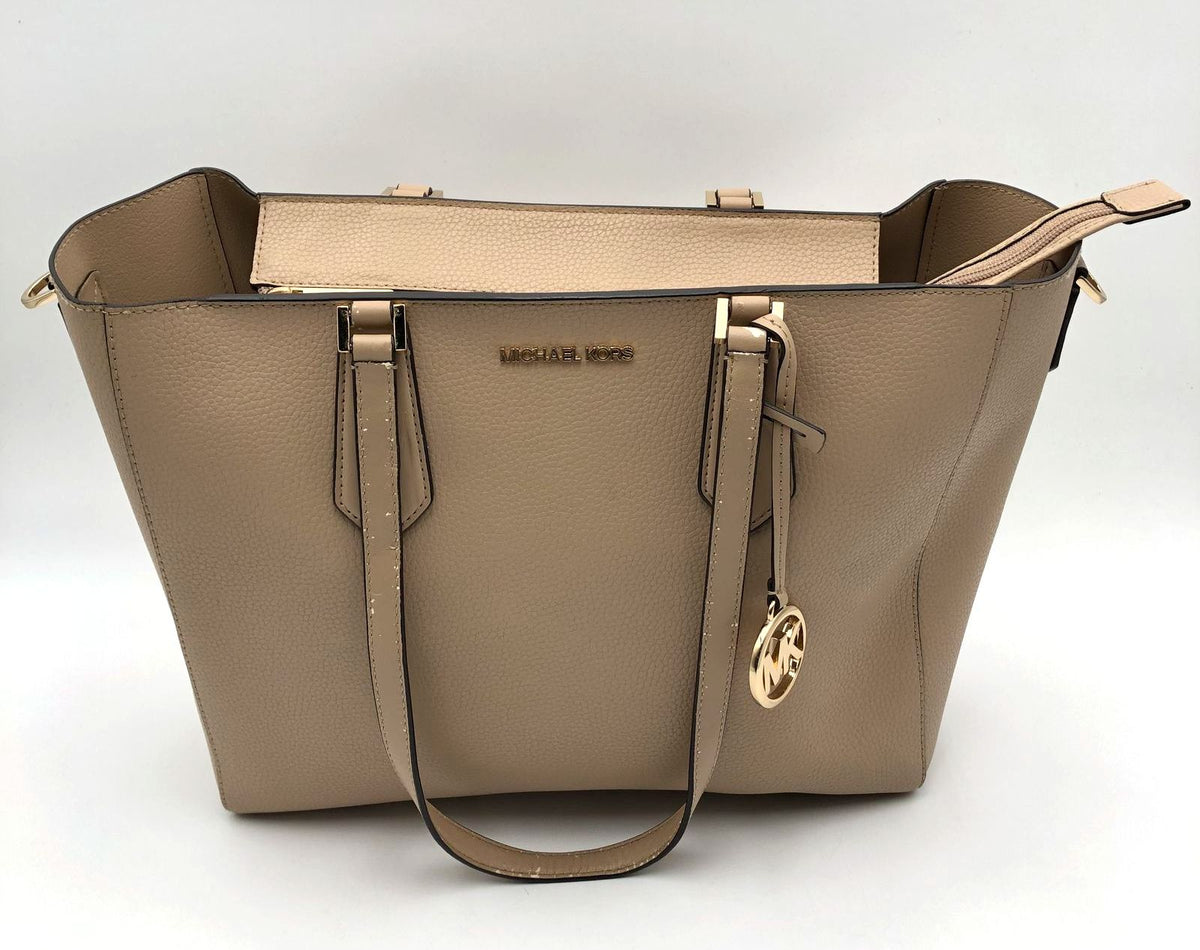 Michael Kors Tan Pebbled Leather Jet Set Tote Bag Gold Hardware COA
