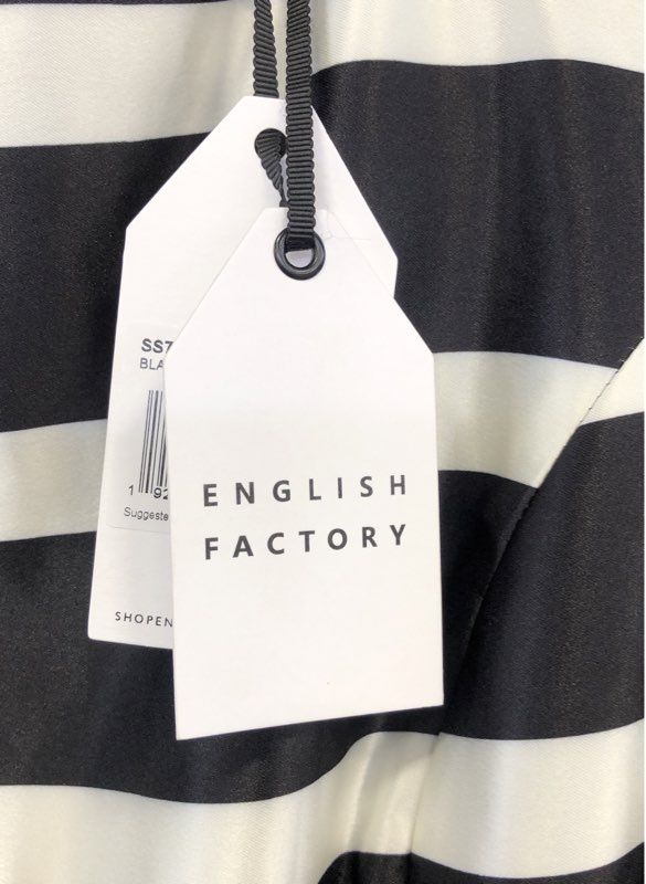 English Factory Women's Black White Striped Sleeveless Pleated Dress NWT Sz S