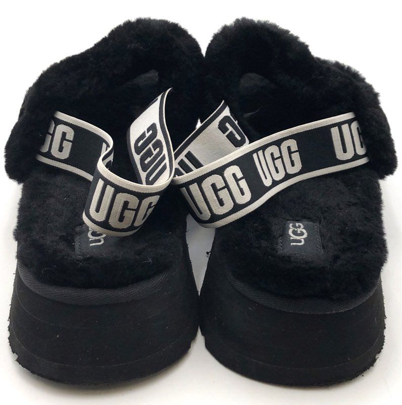 UGG Black Sheepskin Platform Fluff Slide Sandals Women's Size 11