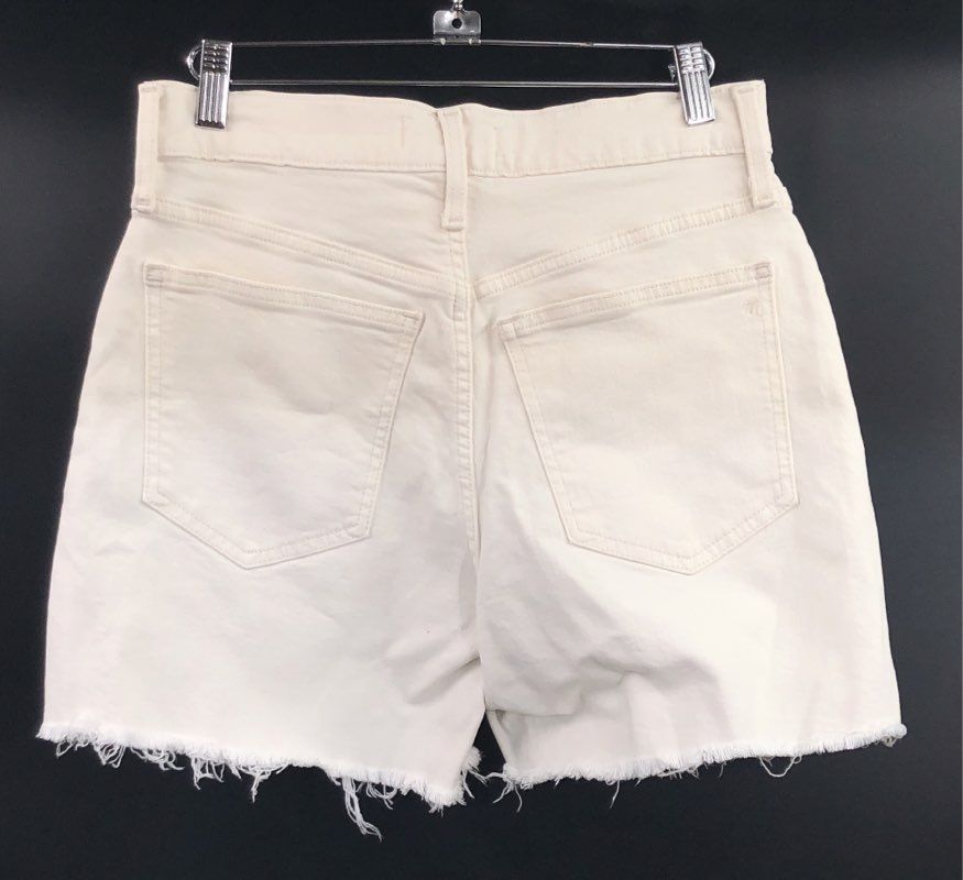 Madewell Women's The Perfect Mid-Length Jean Shorts White Denim Raw Hem Sz 26