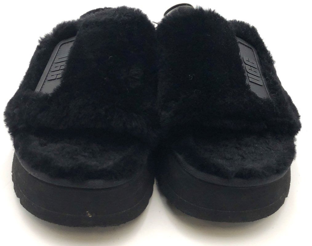 UGG Black Sheepskin Platform Fluff Slide Sandals Women's Size 11