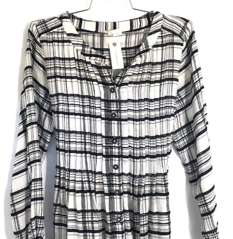 Anthropologie Women's Black White Plaid Grid Tunic Blouse High Low Sz 2 NWT