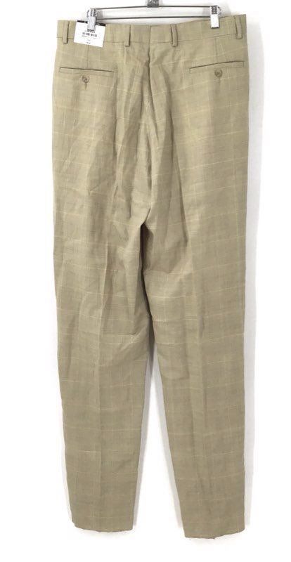 NWT Bachrach Men's Gray Beige Plaid Wool Dress Pant - Size 34W