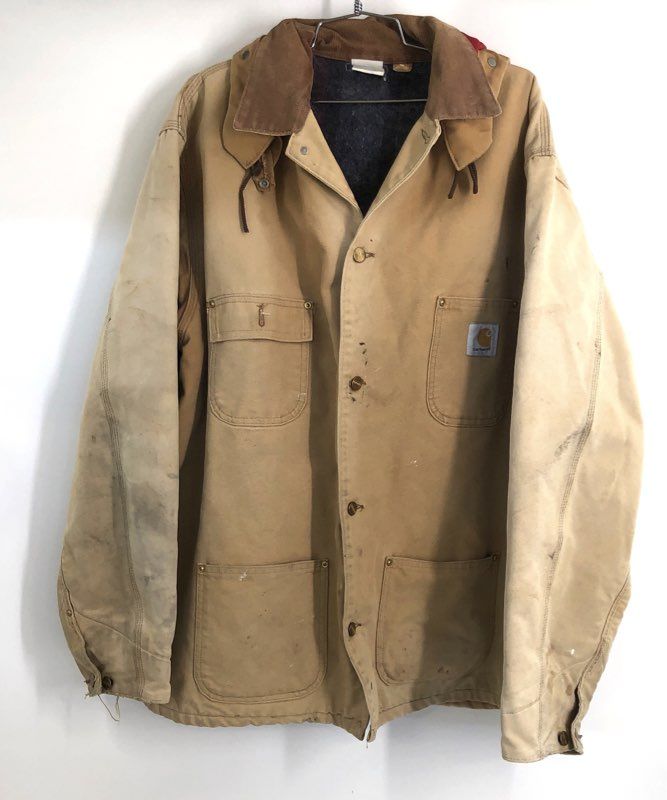 Vintage 90s Carhartt Distressed Quilt Lined Hooded Chore Coat Jacket Sz 3XL