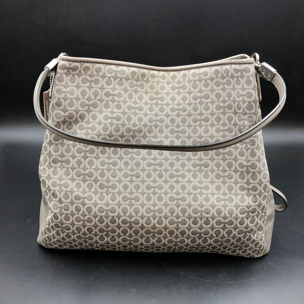 Coach Grey Madison Op Art Needlepoint Burrow Shoulder Bag Silver Hardware COA