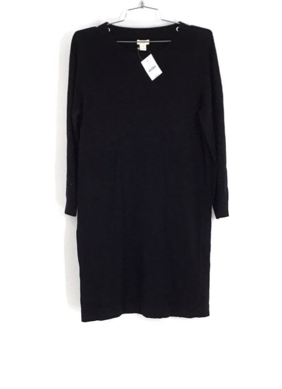 NWT J.Crew Women&#39;s Black Long Sleeve Round Neck Knit Sweater Dress - Size Medium