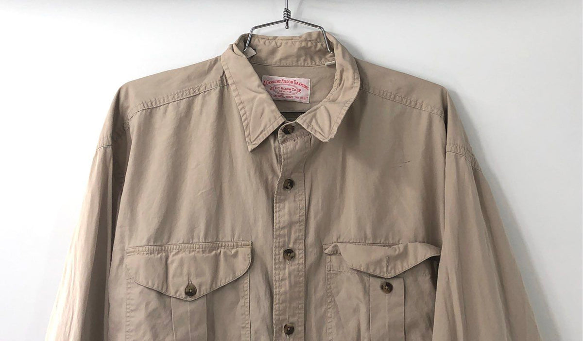 Filson Men's Tan Cotton Long Sleeve Field Safari Button Down Shirt XL