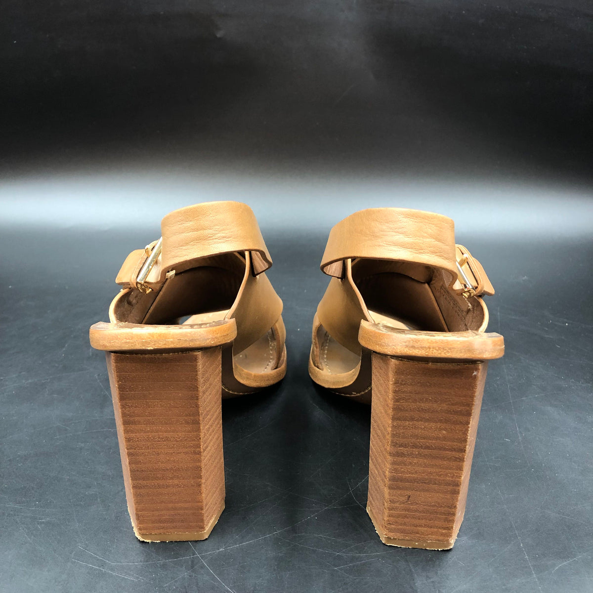 Tory Burch Brown Leather Cross Band Slingback Block Heel Sandals Size 7 COA