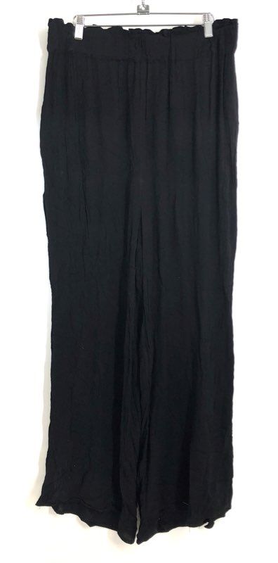 ASOS DESIGN Women's Black Tall Crinkle Wide Leg Paperbag Waist Pants Size 12
