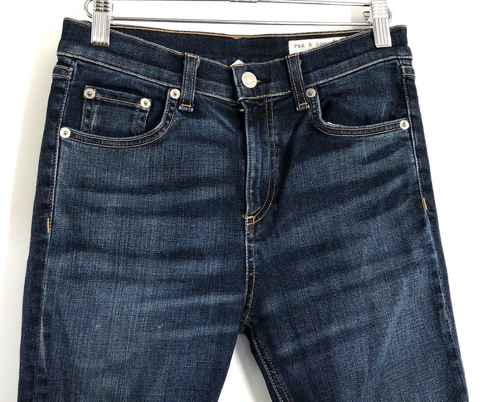 rag & bone Women's 10 Inch Capri Stanwix Blue High Rise Raw Hem Jeans Sz 26