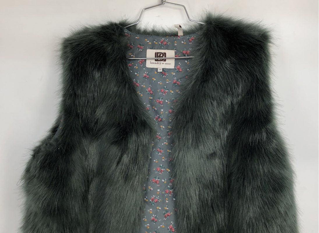 NWT Laundry By Design Women's Green Faux Fur Vest - Size M