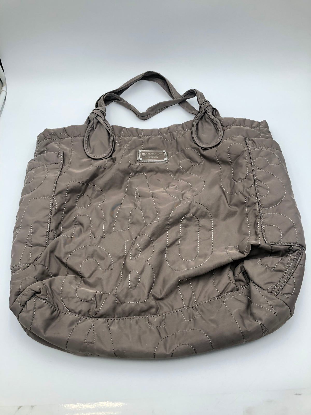 Marc by Marc Jacobs Khaki Quilted Logo Nylon Tote Bag Shoulder Purse COA