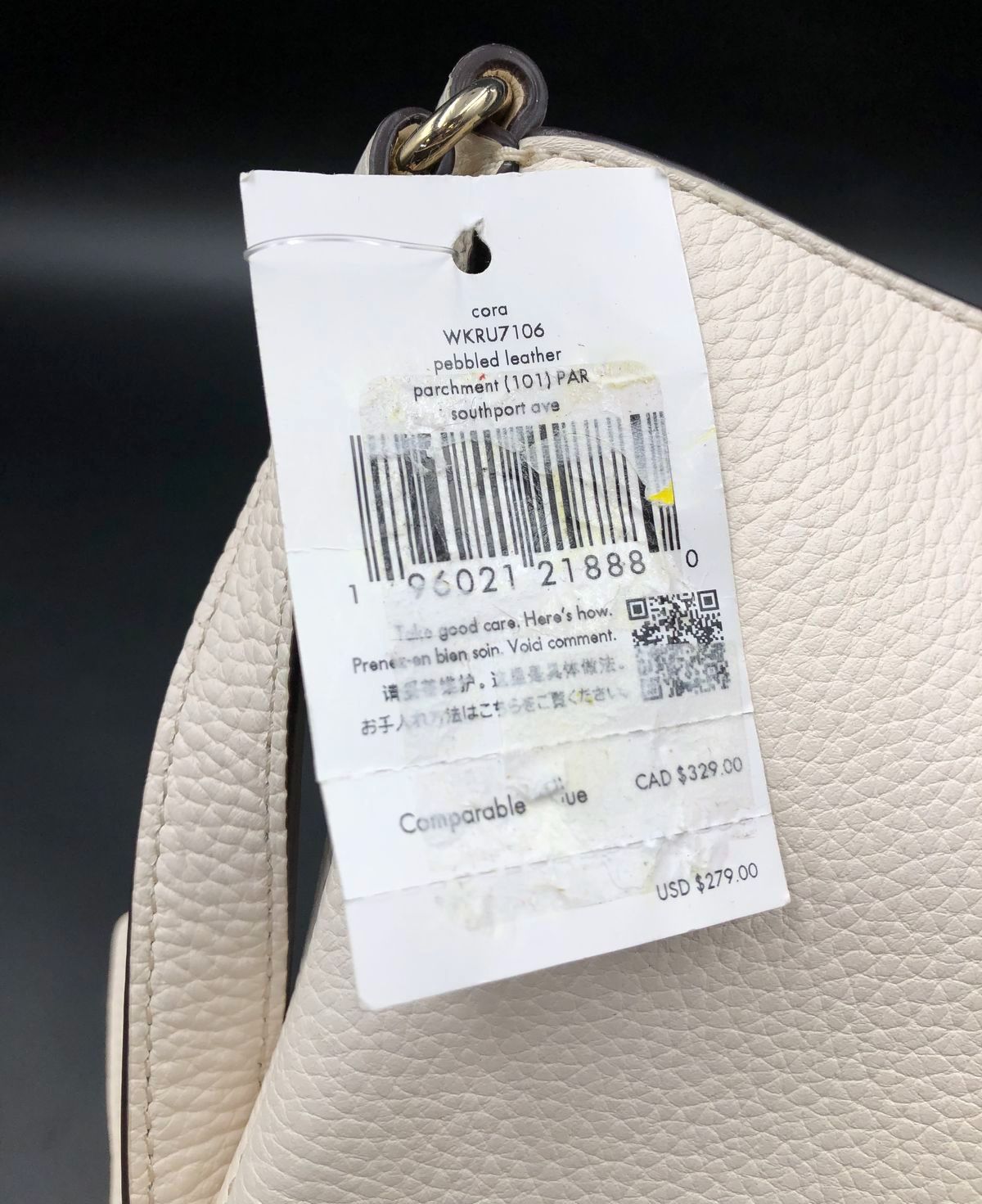 Kate Spade 'Cara' White Pebbled Leather Crossbody Bag w/ Gold-Tone Detail (+COA)