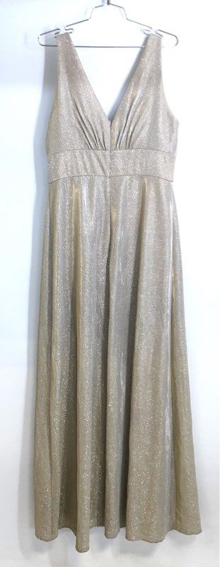 Oleg Cassini Women's Metallic Gold V-Neck Sleeveless Long Slit Gown NWT Sz 12