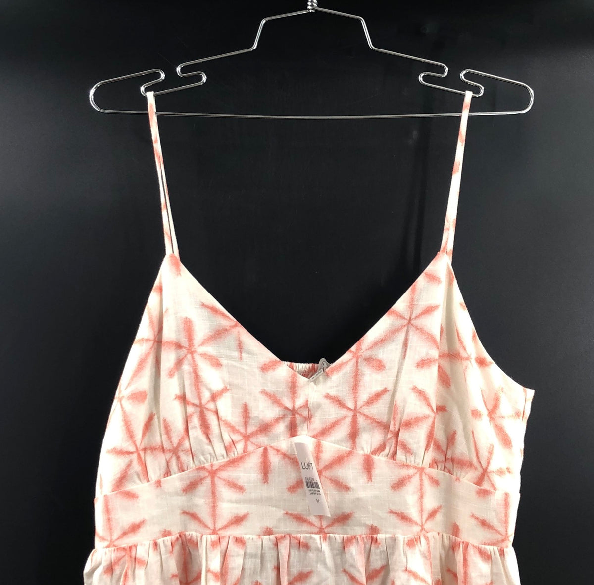 LOFT Women's White Pink Starburst Cami Top Smocked Peplum Linen Rayon NWT Sz M