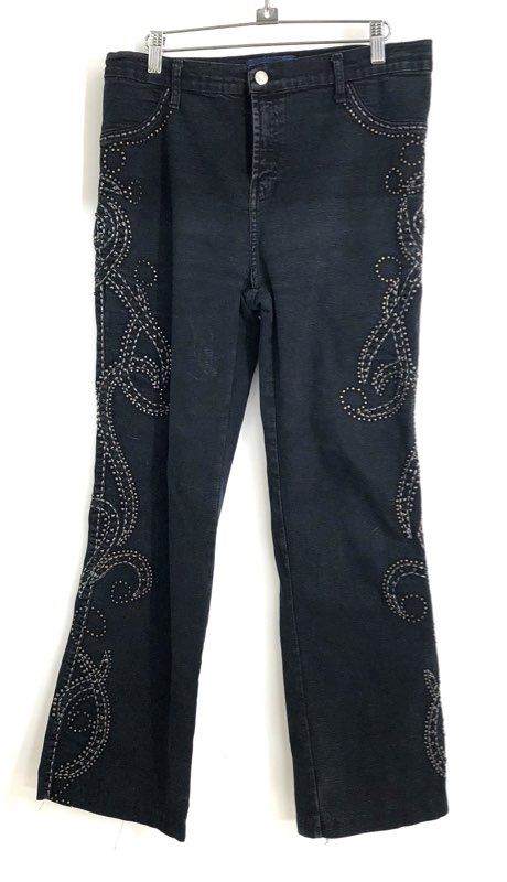 Brazil Roxx Women's Black Embellished Studded Scroll Y2K Bootcut Jeans Sz 8