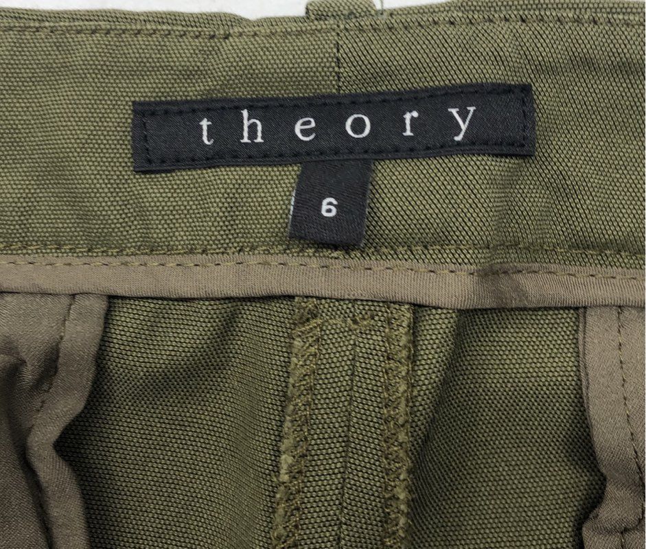 Theory Women's Olive Green Pintuck Tapered Cuffed Cotton Blend Pants Sz 6