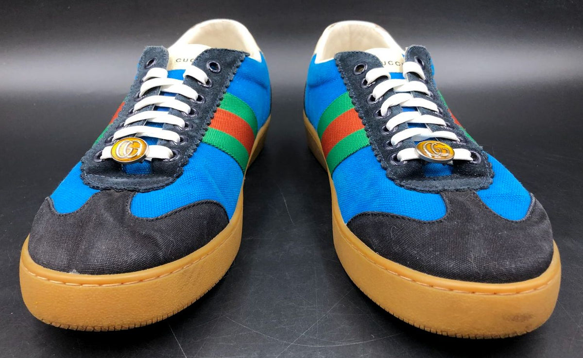Gucci G74 Nylon 'Bright Blue' Men's Sneakers with Web Stripes - Size 43 (+COA)