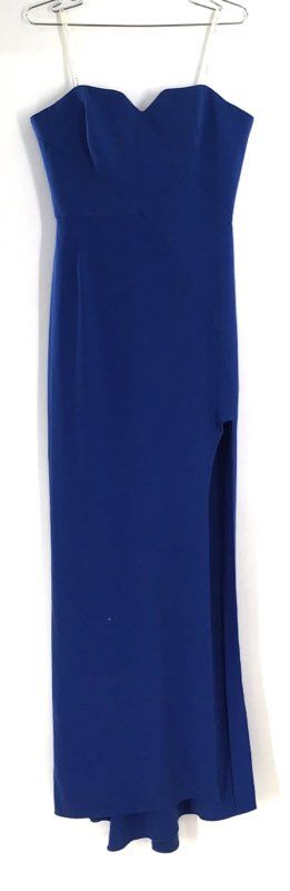 Halston Heritage Women's Lapis Blue Strapless Sweetheart Slit Maxi Dress Sz 8
