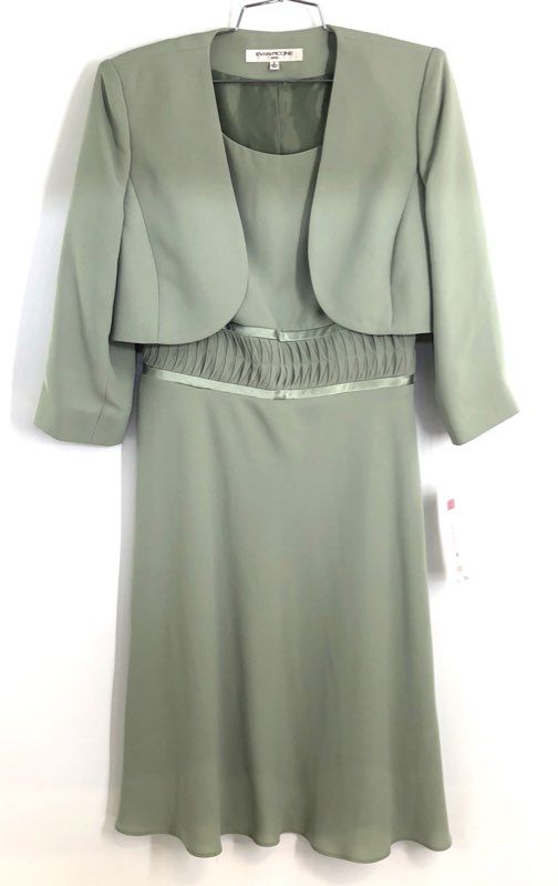 Evan-Picone Women's 2 PC Dress Set Sage Green Bolero Jacket Sheath NWT Sz 6