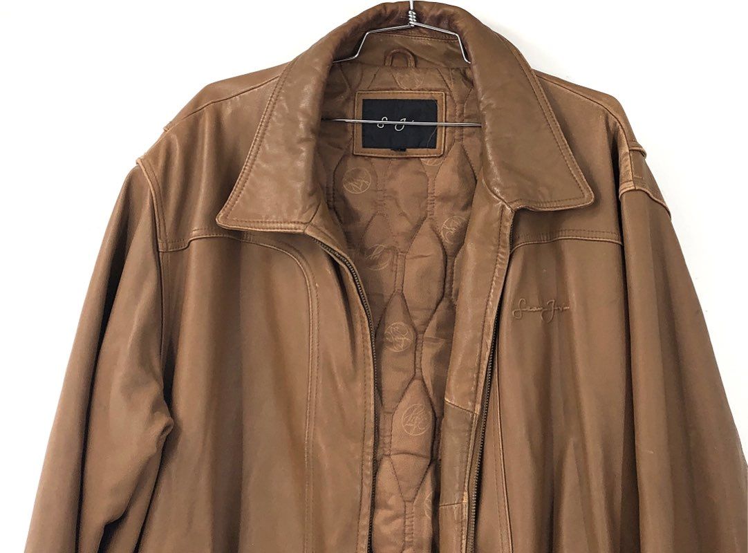 Sean John Men's Vintage Y2K Brown Leather Bomber Jacket Quilted Lined Sz XL