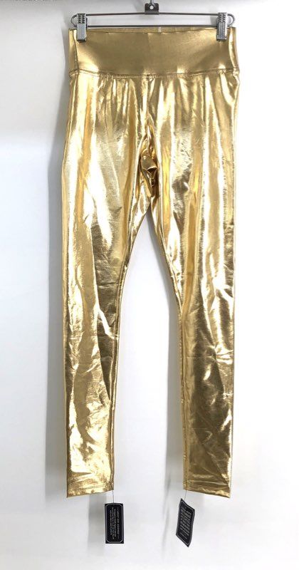 Nicoblu Women's Gold Metallic Shiny High Waist Tights Leggings Sz XS NWT
