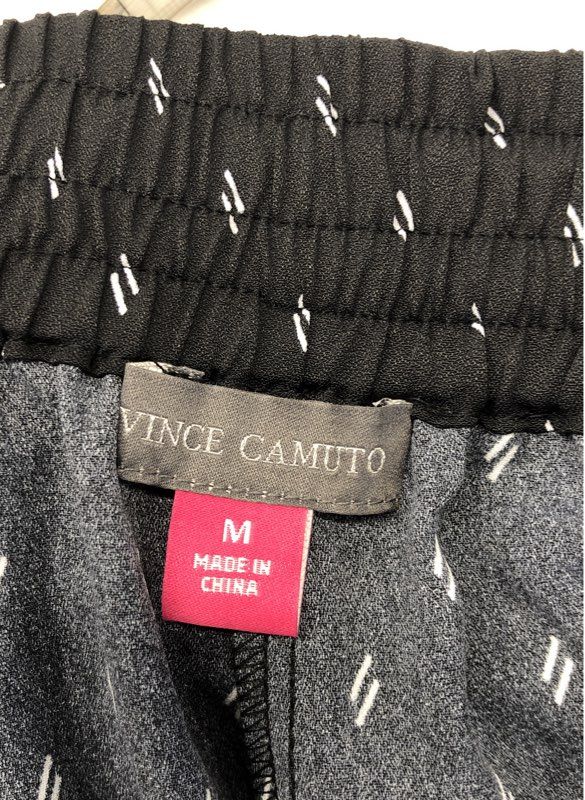 Vince Camuto Women's Rich Black Elegant Mix Geometric Elastic Waist Pants Sz M