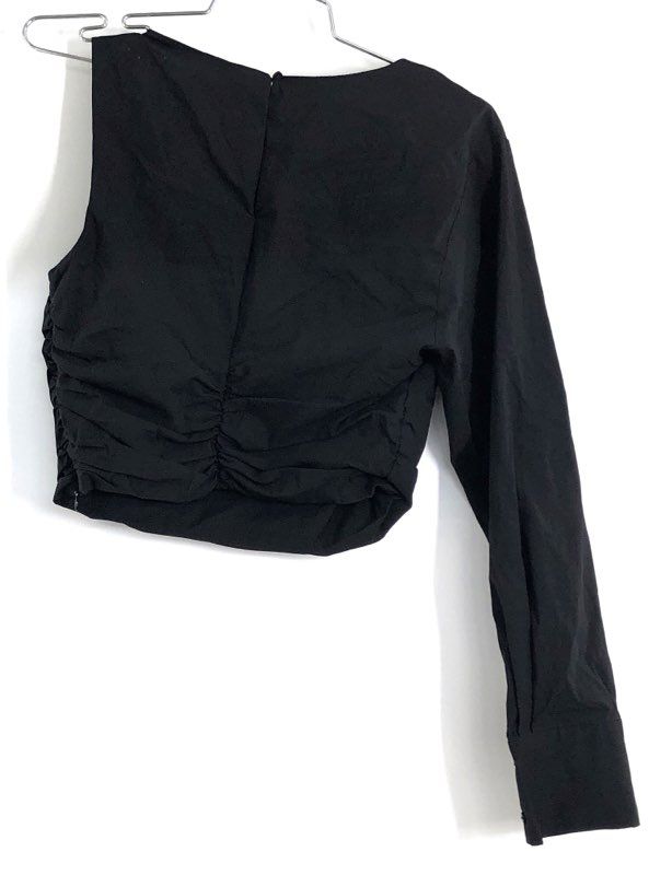Zara Women's Black One Shoulder Draped Neck Long Sleeve Cropped Top Sz M