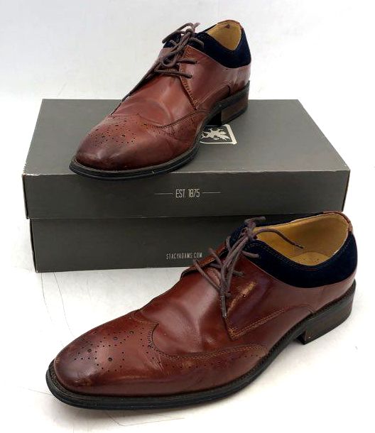 Stacy Adams Tinsley 25314 Cognac Blue Wingtip Oxford Dress Shoes Size 9.5