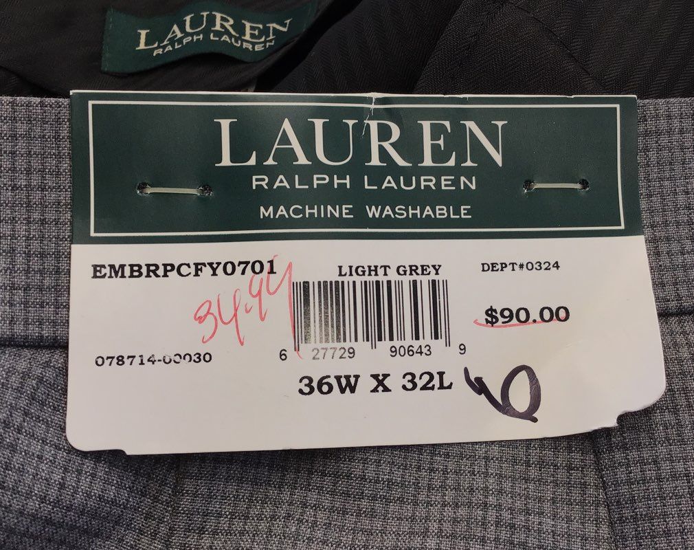 NWT Lauren Ralph Lauren Men&#39;s Light Gray Check Ultraflex Dress Pants - Sz 36X32