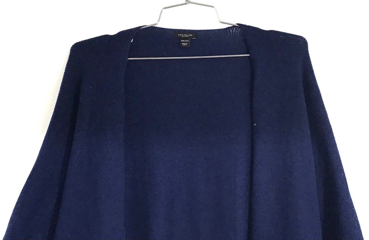 Ann Taylor Factory Women's Navy Blue Knit Open Front Poncho Wrap One Size