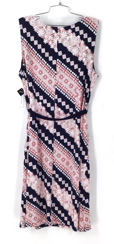 NWT Sandra Darren Women's Red Navy Blue Geometric A-Line Dress - Size 2X