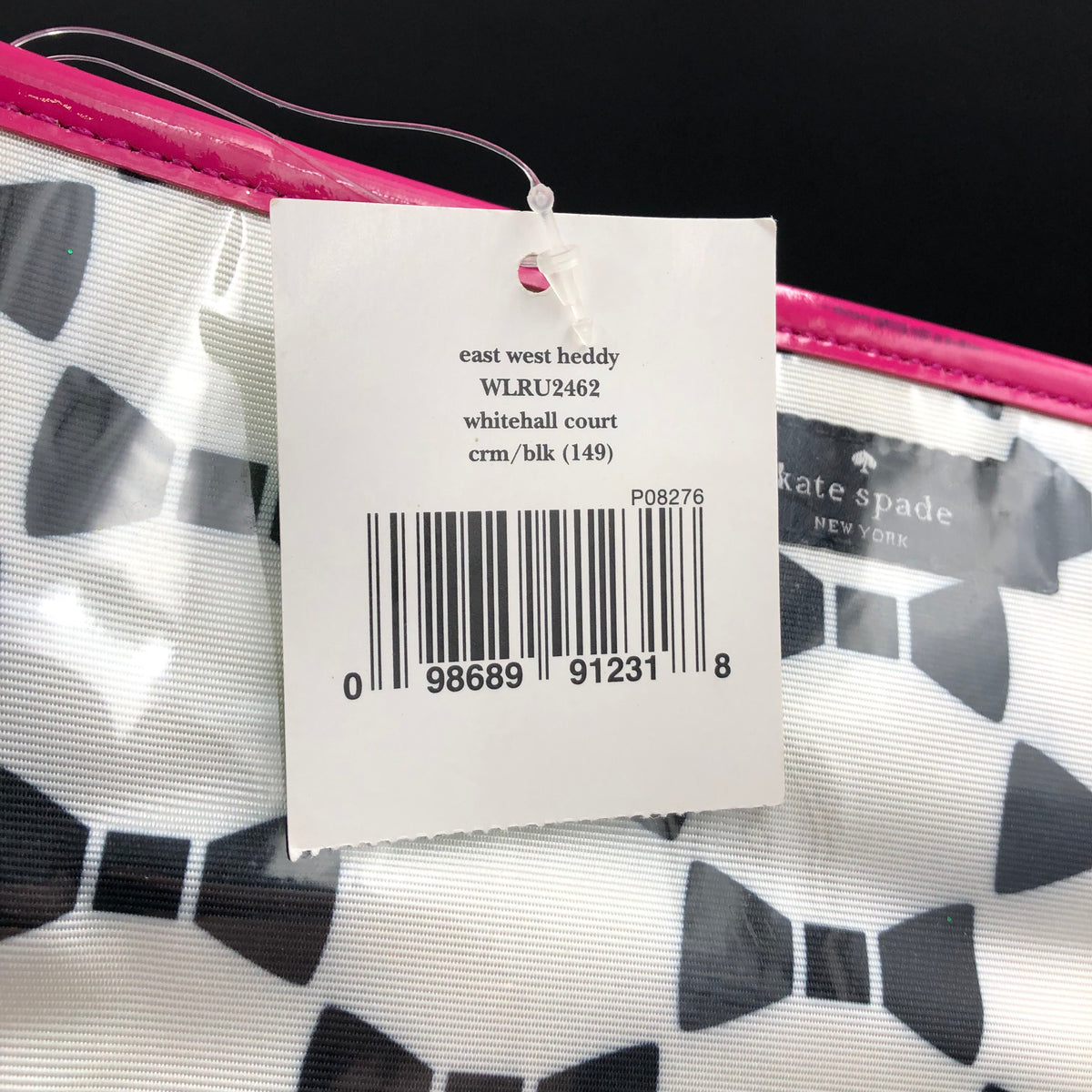 Kate Spade Heddy White/Black Bow Print Cosmetics Pouch w/ Pink Trim &amp; Tag (+COA)